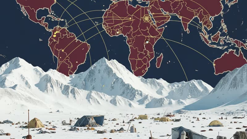 聖母峰高海拔營地遺留的帳篷與廢棄物景觀