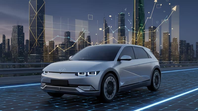 傳出現代汽車將與輝達合作後股價飆升的視覺示意圖