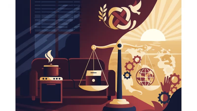 黑夜中被警用手電筒照亮的廚房，爐上正冒著熱氣的鍋子