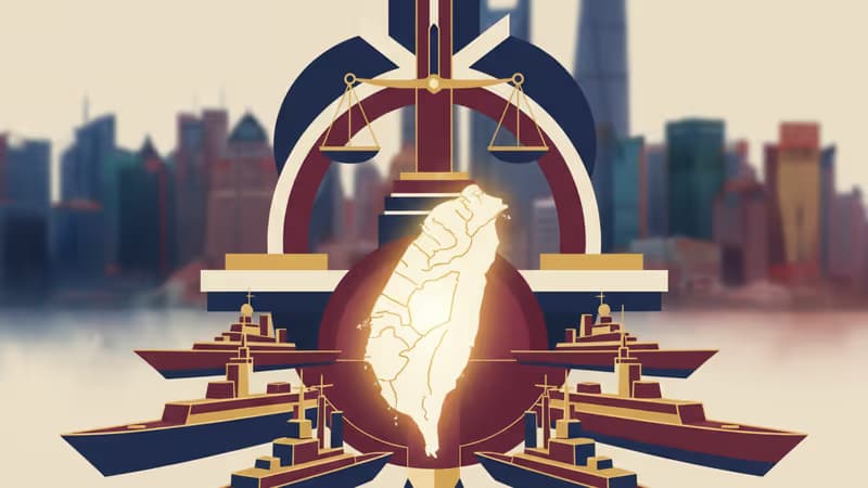 中共軍隊在台灣周邊演習的象徵性畫面