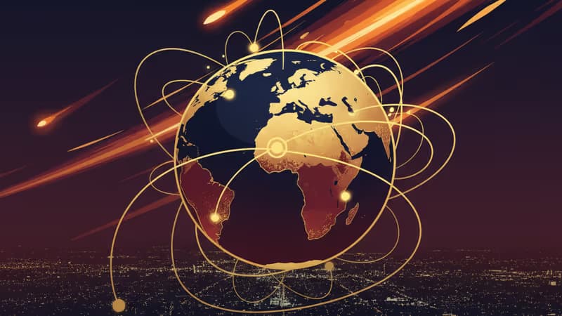 夜の街を横切る光の筋とエネルギー施設の火災