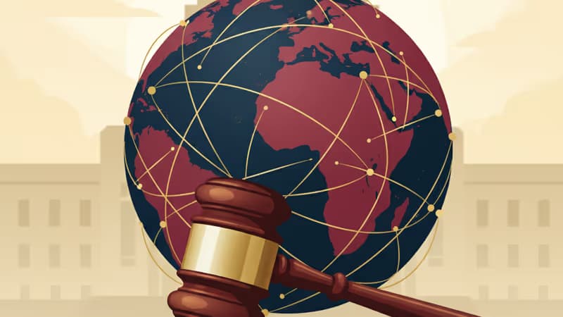 裁判の槌と背景に霞む日本の国会議事堂