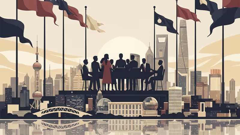 上海天際線與中韓外交合作示意圖