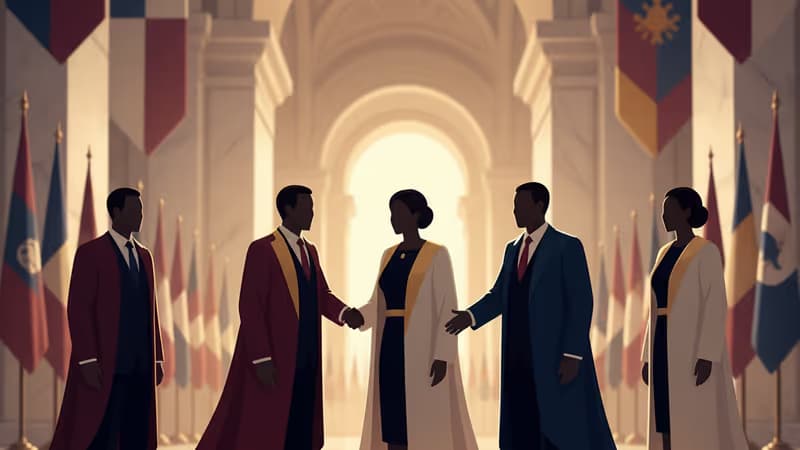 リヤドの会議場で握手を交わす各国代表団の様子