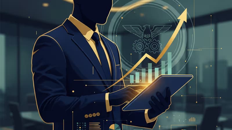 美國金融區景觀與上升的經濟數據圖表