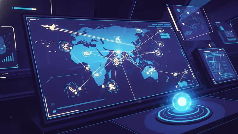 航行在印太地區的航空母艦戰鬥群與數位數據覆蓋圖