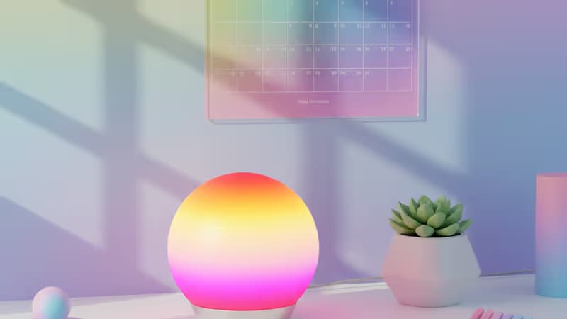 日出鬧鐘光芒下的簡約工作空間與壓克力計畫表