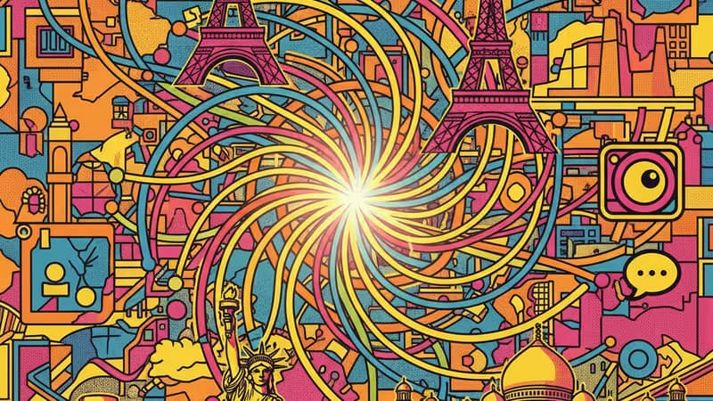 世界地圖與多樣文化遺產融合的數位藝術