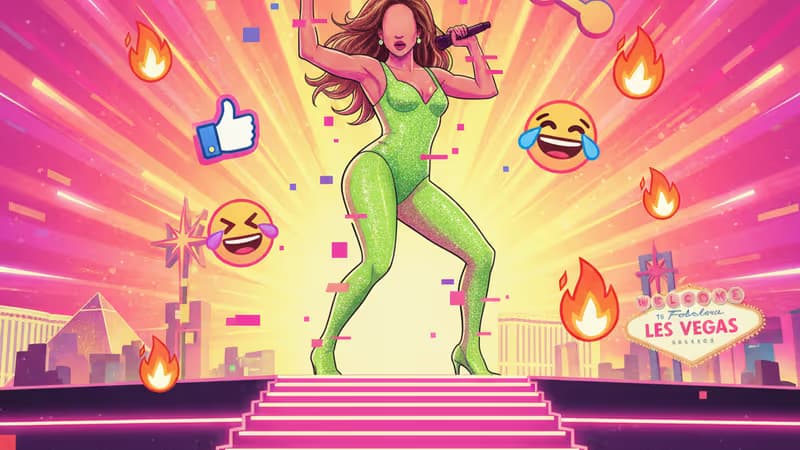 ラスベガスのステージで華やかな衣装で歌うジェニファー・ロペス