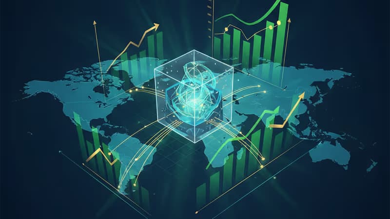 象徵傳統股市與以太幣資產融合的數位金融背景圖