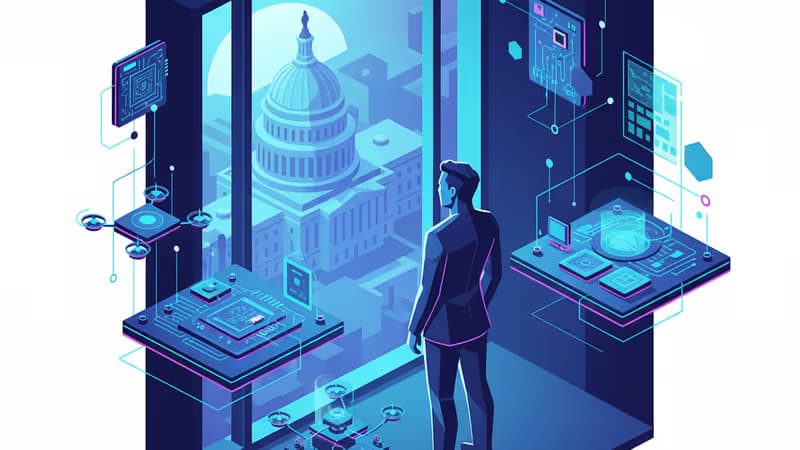 夕暮れの連邦議会議事堂を眺めるイーロン・マスク氏のシルエット