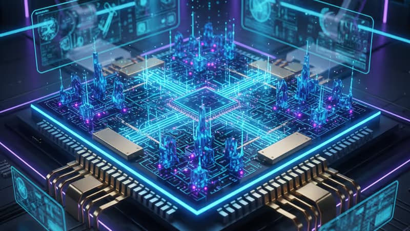 上海にある華虹半導体本社の外観と技術的なイメージ