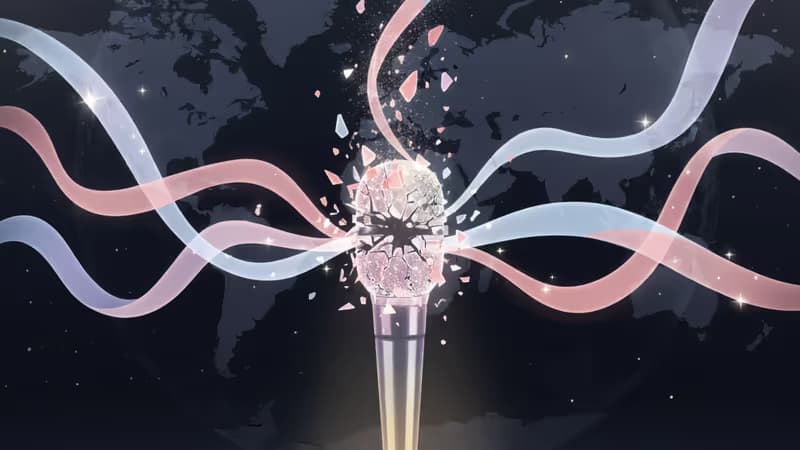 暗いステージに置かれた壊れたマイクと消えゆくスポットライト